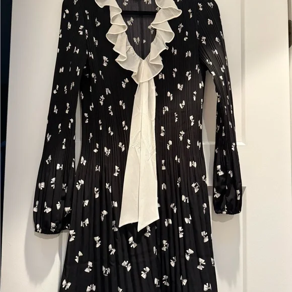 MAJE Rockale Bow Print Tie Neck Long Sleeve Dress - Picture 6 of 7